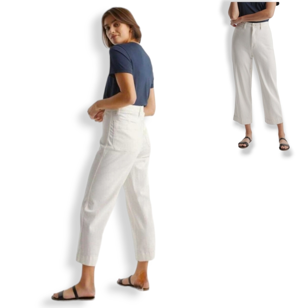 Quince Women's Cropped Straight-Leg Pants in Off-White Sz 25